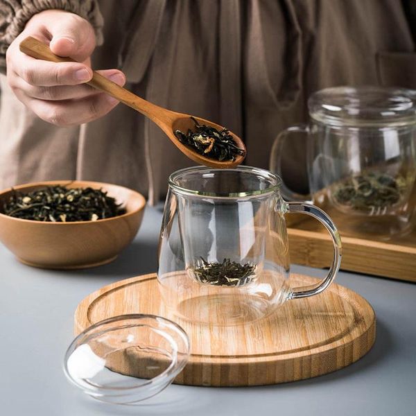 

wine glasses hand blown heat resistant glass tea cup with lid infuser 500ml borosilicate innovative bottle filter