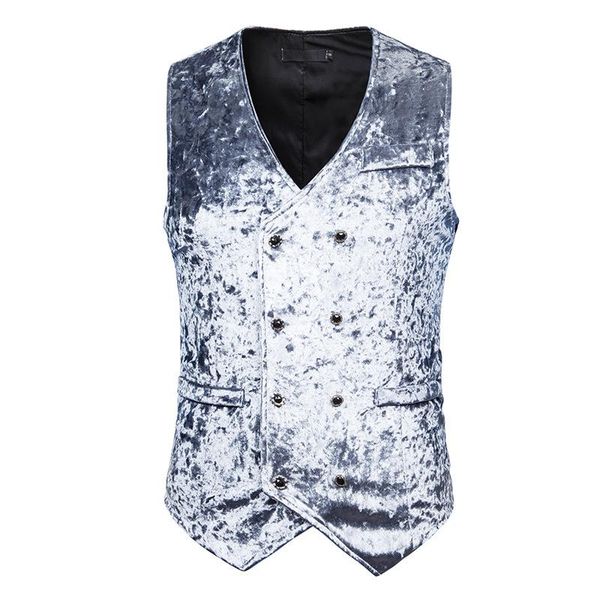 

men's vests velvet suit vest gilet homme costume 2021 brand slim fit double breasted formal business wedding tuxedo men 2xl, Black;white