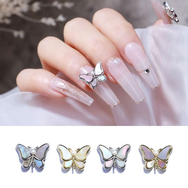 

nail art decorations 1pcs alloy fritillary 3d butterfly rhinestones charms shiny luxury delicate colorful manicure jewelry, Silver;gold