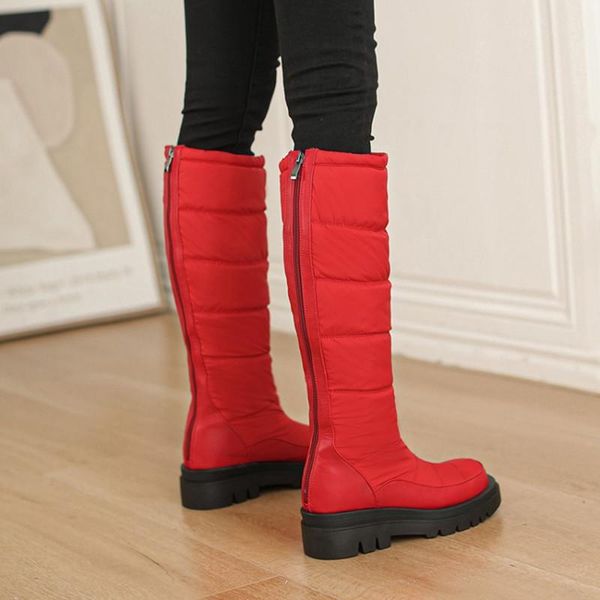

boots ochanmeb warm fleece plush snow women winter kneehigh down black red blue shoes ladies chunky heel platform footwear