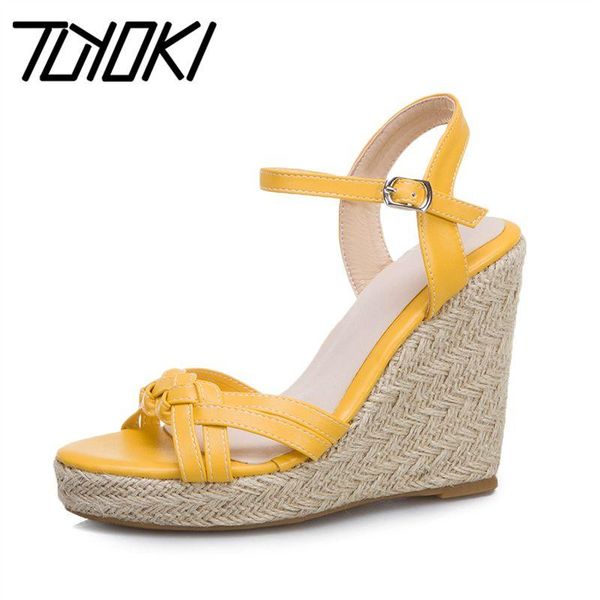 

tuyoki women wedges sandals fashion platform high heel summer shoes buckle strap party wedding footwear size 34-43, Black