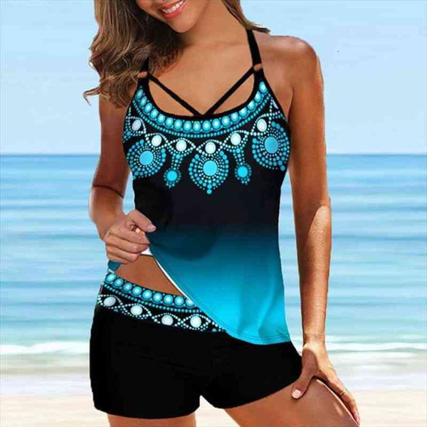 

women tankini beach blue print backless 2 piece swimsuit fashion spaghetti strap female bathing suit swimwear plus size 8xl, White;black