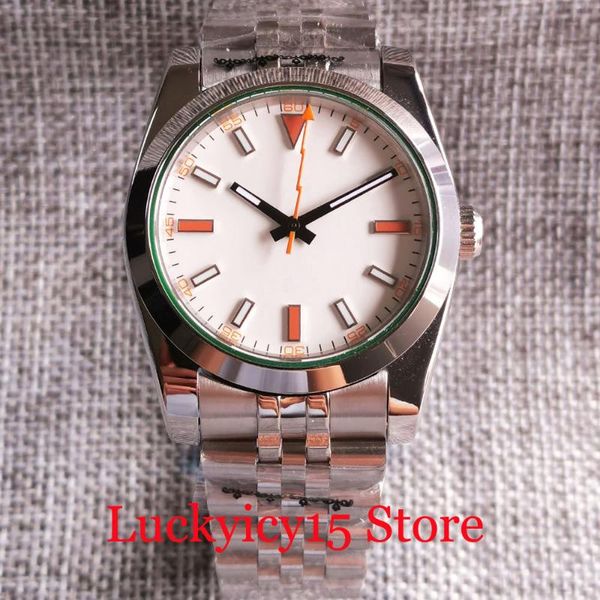 

wristwatches bliger white 21 jewels miyota 8215 36mm/39m mechanical men watch jubilee bracelet polish bezel screw crown flat sapphire crysta, Slivery;brown