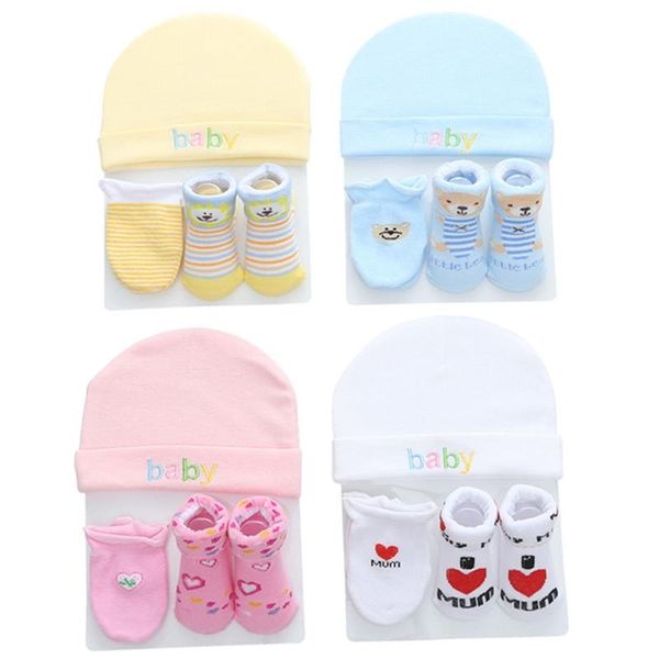 

caps & hats autumn winter baby hat and mittens girl boy cap socks comfy infant gloves cotton toddler born accessorise for 0-3, Yellow