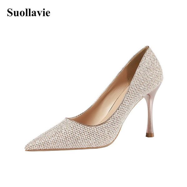 

dress shoes women shoe blingbling woman flock high heels pumps ladies office pointed toe summer wedding, Black