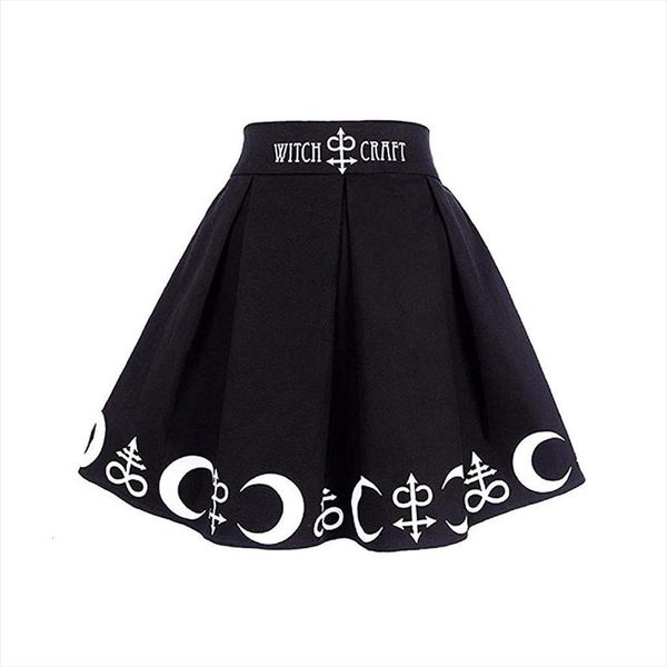 

mini gothic punk witchcraft moon womens skirt magic spell symbols pleated, Black