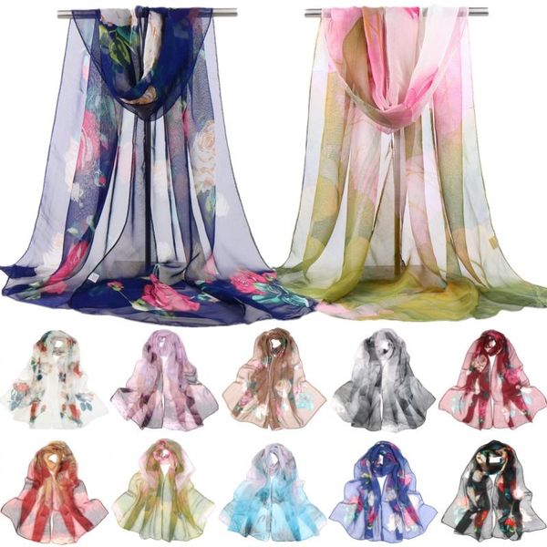 

scarves fashion women headscarves flowers printing lightweight scarf beach boho vacation shawls summer 12color hijab bag wrap kerchief, Blue;gray