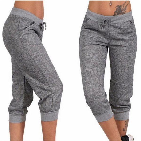 

women casual cropped trousers summer pockets joggers harem pants female capri calf-length drawstring street wear mujer women's & capris, Black;white