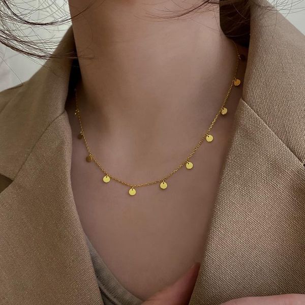 

chains gold silver color round shiny sequins necklace for women elegant vintage long necklaces girls gift jewelry