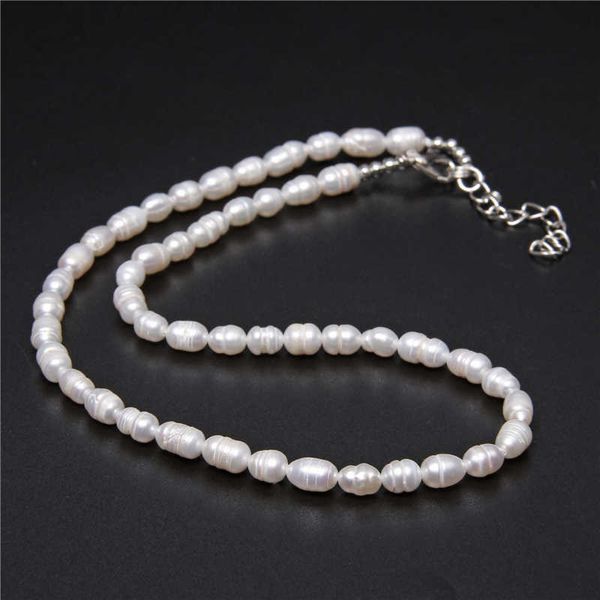 

designer necklace freshwater pearl beaded s elegant temperament white natural rice shape pearls chockers wedding cha women jewelry gift, Silver