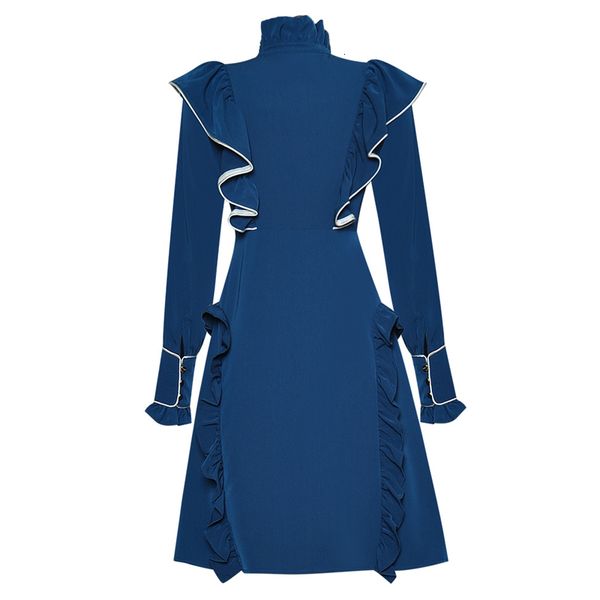 

dress seqinyy style preppy blue ruffle buttons dapper mini 2021 spring fashion design thin female, Black;gray