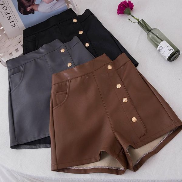 

women's shorts 2021 arrival spring fashion pu leather lady's mid-waist short sexy, White;black