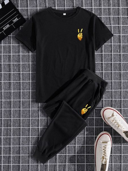

men figure graphic tee & sweatpants s2c1#, Gray
