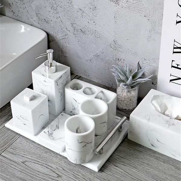 

bath accessory set light luxury marble texture bathroom accessories resin wash soap dispenser toothbrush holder tumbler dish home deco