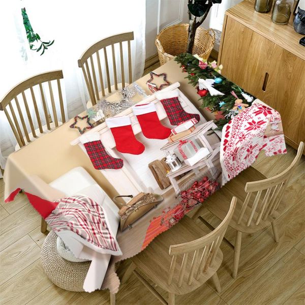 

3d christmas tree tablecloth stocking on fireplace decoration pattern rectangular/round table cloth cover towel