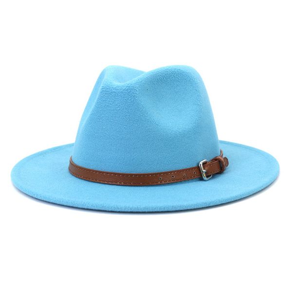 

2021 winter autumn wool fedora hat for woman men british style felt fedora hat with belt panama jazz hat, Blue;gray