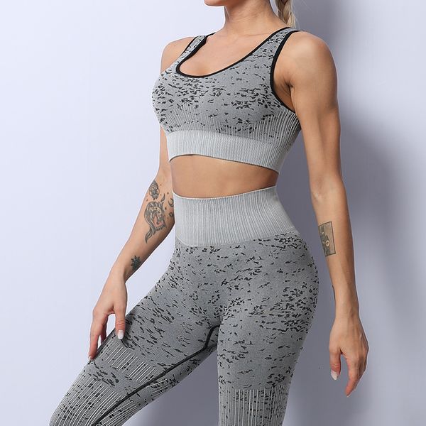 

hollow out camouflage yoga suit training running pants tight sports fitness, Gray