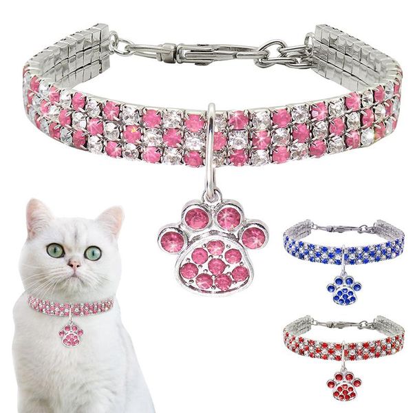 

cat collars & leads pet collar pets shiny crystal elastic kitten necklace dog footprints accessories heart claw pendant wedding decro