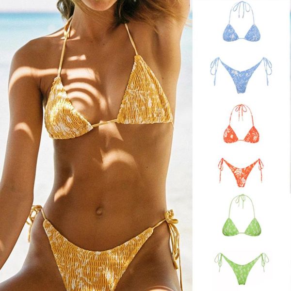 

women's swimwear triangle push up bikini set brazilian string thong ruched bandage bikinis women two piece swimsuit micro biquini, White;black