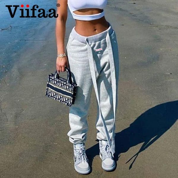 

viifaa elastic waist sporting joggers autumn winter sweatpants women 2021 casual streetwear loose pants jogging women's & capris, Black;white