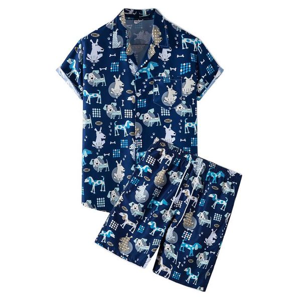 

men's tracksuits fashion hawaiian print men short sleeve shirt set beach coconut shorts daily two-piece s-3xl #3, Gray