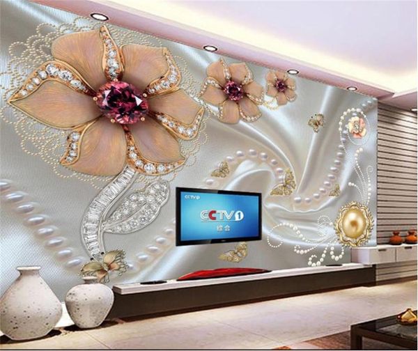 

wallpapers 3d wallpaper po custom living room mural pearl diamond flowers painting sofa tv background for wall