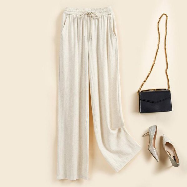

women's pants & capris 2021 summer cotton linen for women loose white beige casual soft oversized solid basic high waist wide leg trous, Black;white