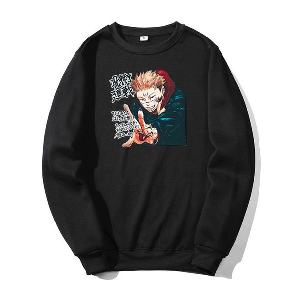 

men's hoodies & sweatshirts jujutsu kaisen yuji sukuna anime 2021 winter casual cool fashion fitness streetwear man warm hoody, Black