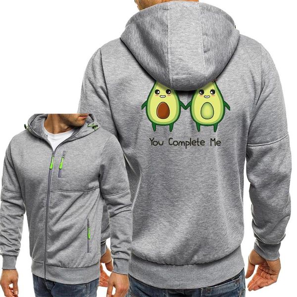 

men's jackets avocado you complete me mens hooded coat fashion zipper sweatshirts hip hop cartoon funny jacket comfortable soft outerwe, Black;brown