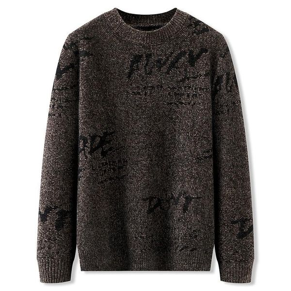 

men's sweaters 2021 winter sweater thicken warmth plus size woolen yarn extra large fatty loose round neck jacquard pullover sellin, White;black