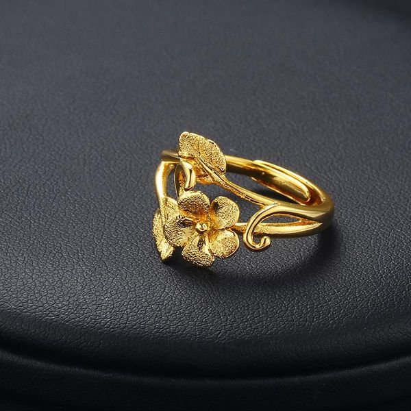 

cluster rings 24k gold for women retro flash sand flowers female ring fine jewelry gift opening adjustable engagement anillos, Golden;silver