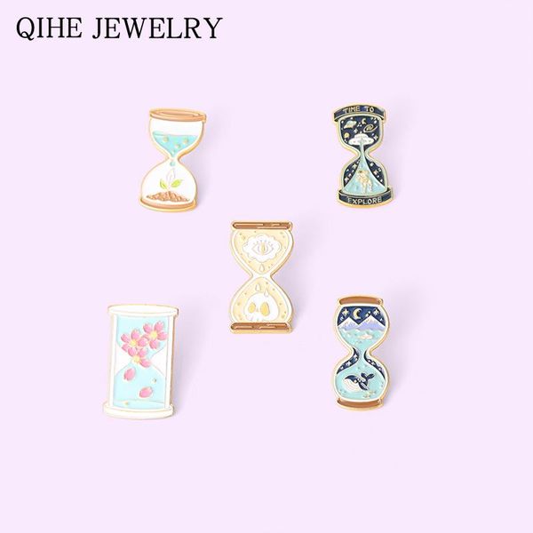 

pins, brooches hourglass enamel pins whale astronaut flower skeleton for women backpacks clothes lapel badge jewelry gift wholesale, Gray