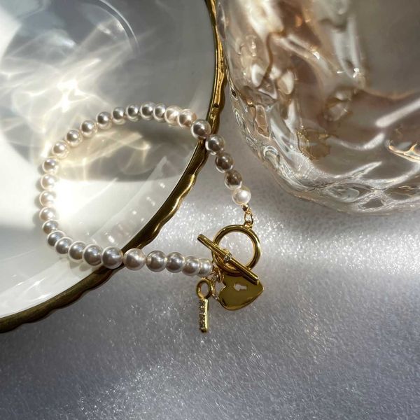 

love letter pearl bracelet ot clasp swarovo pearl lustrous 12.3cm long k2-4, Silver