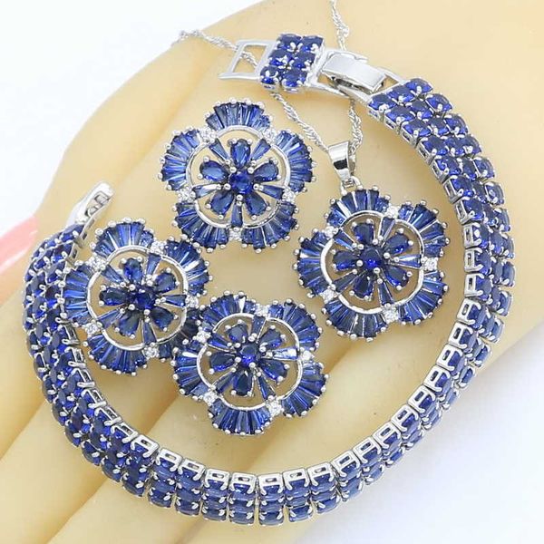 Jóias semipreciosas azuis conjuntos de jóias bracelete brincos anéis colar caixa de presente pingente nova chegada h1022