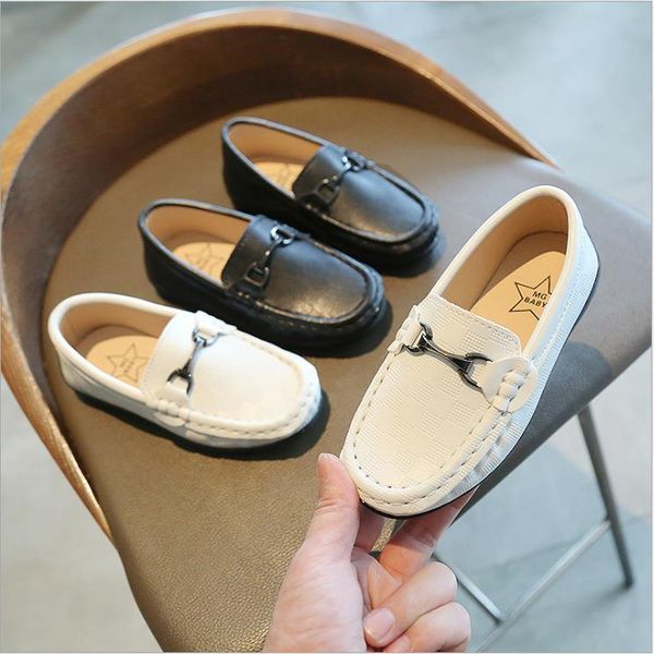 

Kids PU Leather Shoes for Toddler Big Children Candy Color Soft Flat Loafers Boys Girls Flats Sneakers 21-30, White