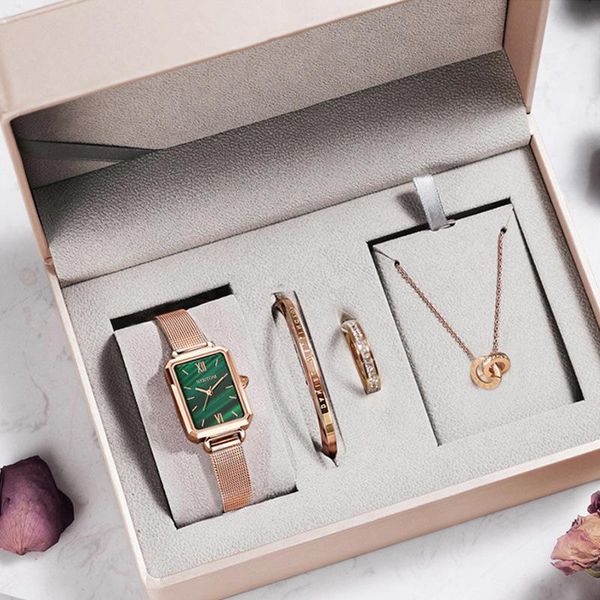 

wristwatches [gift box] nektom brand women's small square green watch waterproof quartz, Slivery;brown