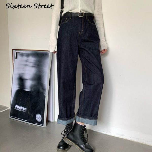 

chic jeans for girls female pants ankle length button zipper washed straight high waist korean clothing design fashion 2021 women's, Blue