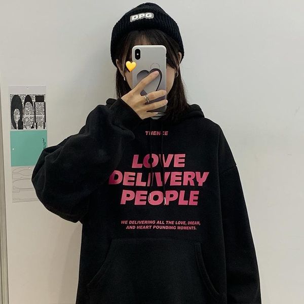 

winter plus size cool print letter sweatshirt women harajuku hoodies oversized clothes pullovers korean style y2k goth women's & sweats, Black