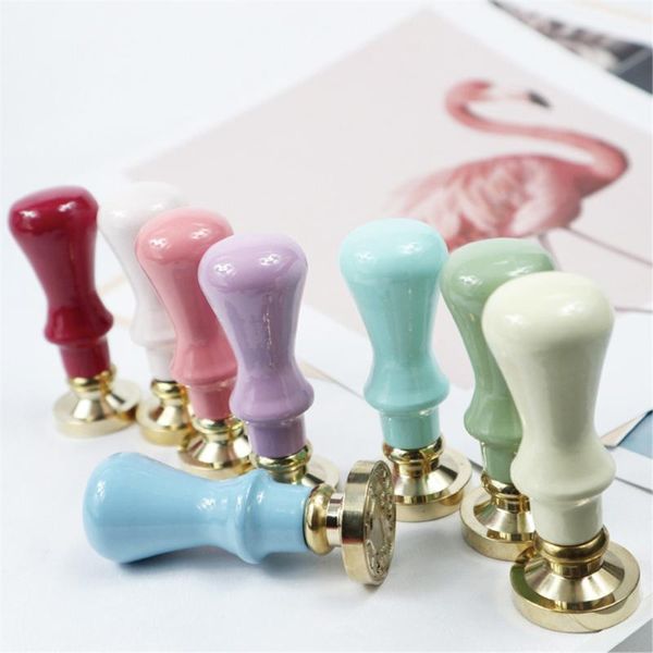 

kawaii macaron color wooden seal retro portable wax stamp for diy gift card post gifts envelope sealing tools wedding party wrap