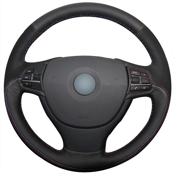

black genuine leather suede car steering wheel cover for bmw f10 523li 525li 2009 730li 740li 750li