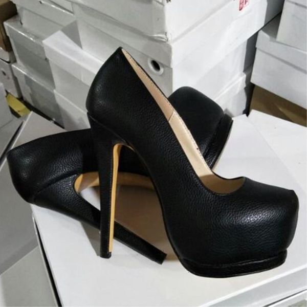 

slippers shoes, shapely women's black lithchistria plutonium, high heels about 14.5 cm, round foot pumps. size: 34-45 le43