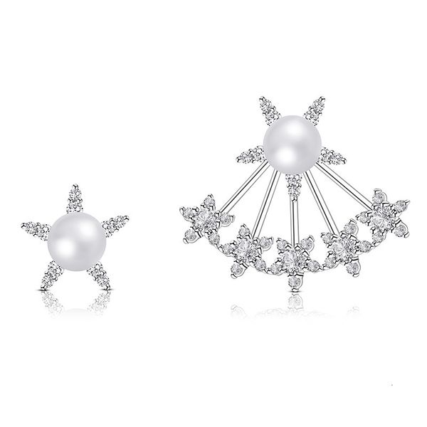 

dangle earrings bella jewelry simple women's pentagram star platinum plated zircon large pearl asymmetric, Silver