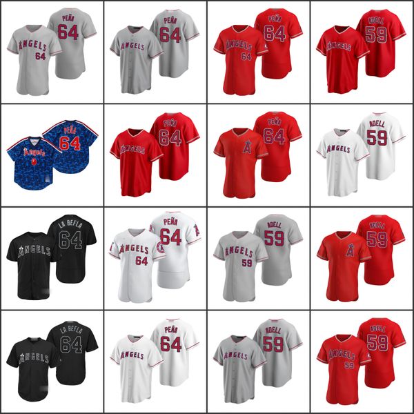 

los angeles angels men 64 felix pena 59 jo adell women youthjersey, Black;red