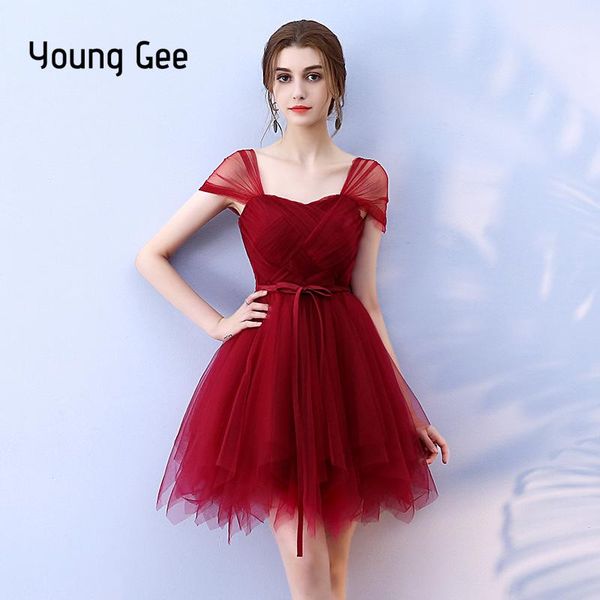 

young gee fashion womens lace burgundy dresses backless multilayer mesh elegant ball gown summer party dress vestidos mujer casual, Black;gray