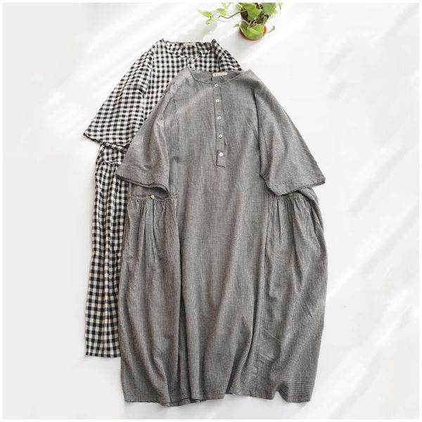 

party dresses short-sleeved summer dress comfortable loose japanese cotton round collar, White;black