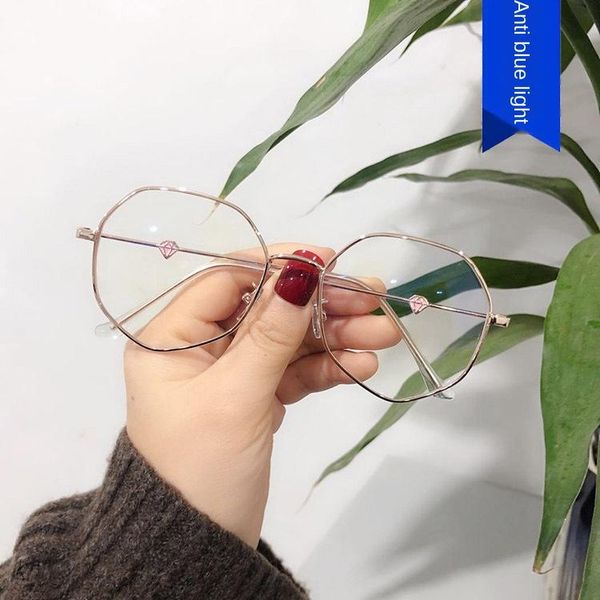 

fashion sunglasses frames blue diamond frame irregular polygon metal 2021 flat mirror retro-music of the tide glasses solid, Black