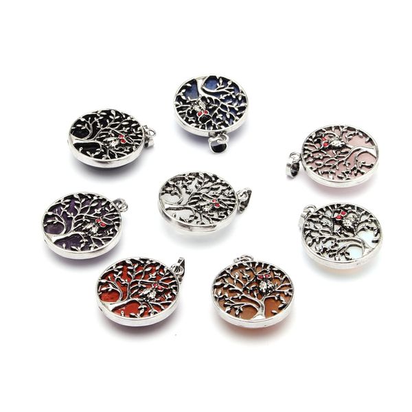 

owl life tree ancient silver retro pendant necklace natural crystal amethyst opal fashion charm jewelry car bag keyring reiki healing stone