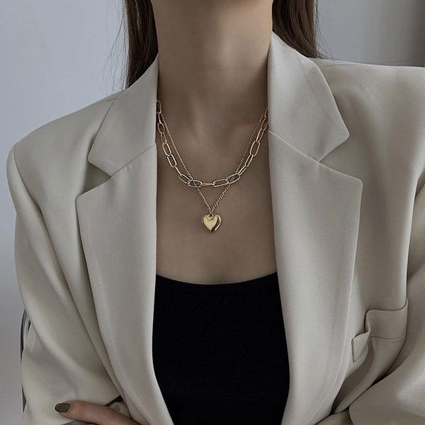 

pendant necklaces trendy hip-hop clavicle chain accessories light luxury autumn and winter long sweater niche design peach heart necklace, Silver