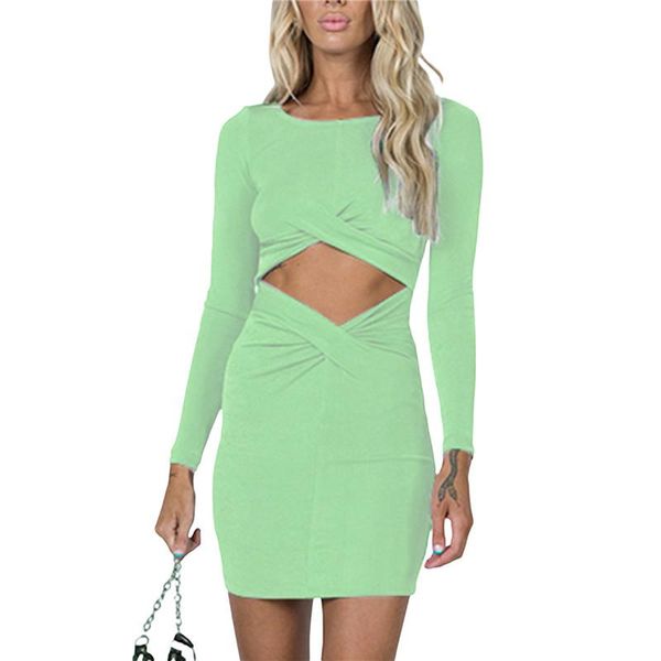 

casual dresses autumn women's cutout tight bodycon dress long sleeve solid color cross ruched front slim fit mini, Black;gray