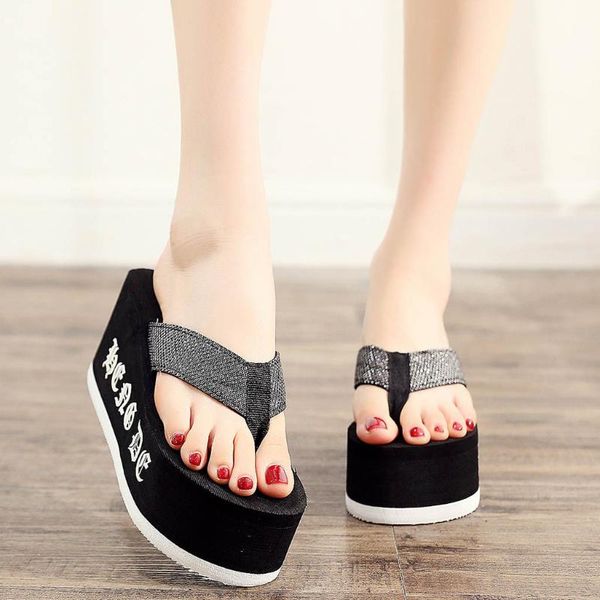 

slippers casual ladies outdoor street shoes women wedges beach shoe indoor&outdoor non-slip platform home slipper, Black